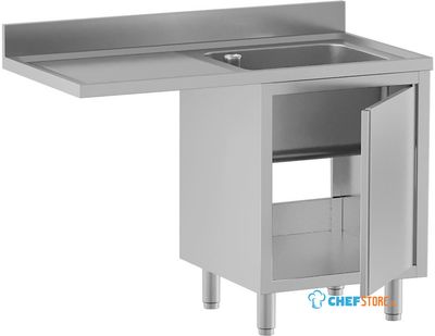 Diamond L1411/VAD-SS3 Spoeltafel met 1 kuip, druipvlak links, op kast met 1 draaideur en ruimte voor vaatwas