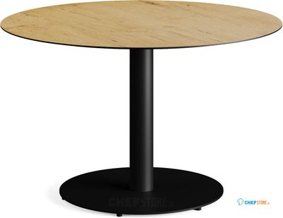 Feros 1310117120 Urban - Dining tafel frame zwart + Teak wood HPL Tafelblad Ø120 cm