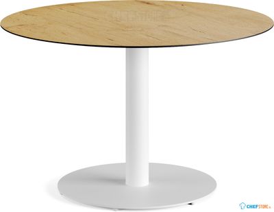 Feros 1310217120 Urban - Dining table Wit frame + Teak wood HPL Tafelblad Ø120 cm