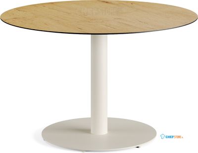 Feros 1310317120 Urban - Dining tafel frame zand + Teak wood HPL Tafelblad Ø120 cm