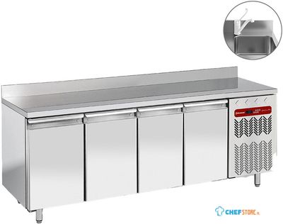 Diamond Geforceerde Koelwerkbank "muraal", 4 Deuren Gn 1/1, Met Spoelbak - TG4N/HA-R2EV