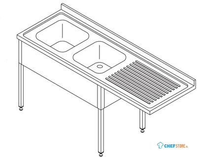 Maxima Spoeltafel - 200 X 70 cm - Aanvoer Vaatwasser Links - incl. 2 Wasbakken - 09394003