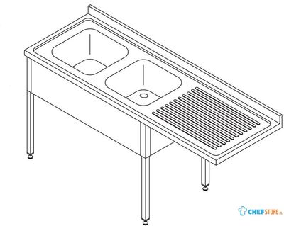 Maxima Spoeltafel - 200 X 70 cm - Aanvoer Vaatwasser Links - incl. 2 Wasbakken - 09394003