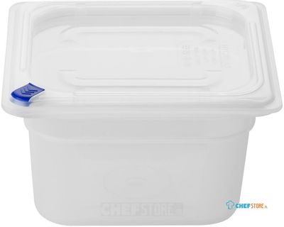 FZ097 Hygiplas Click PP GN-bak 1/6 met deksel & 7 kleurclips 100 mm 1,5 Liter (set van 4)
