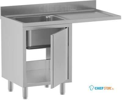 Diamond L1411/VAD-SD3 Spoeltafel met 1 kuip, druipvlak rechts, op kast met 1 draaideur en ruimte voor vaatwas