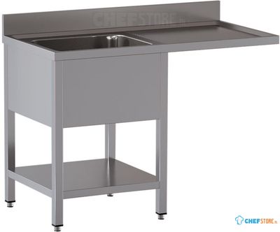 Diamond L1411/VD-SD1 Spoeltafel met 1 kuip en 1 afdruipblad rechts, met onderlegplank en ruimte voor vaatwasser