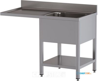 Diamond L1411/VD-SS1 Spoeltafel met 1 kuip en 1 afdruipblad links, met onderlegplank en ruimte voor vaatwasser