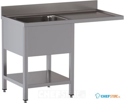 Diamond L1211/VD-SD4 Spoeltafel met 1 kuip en 1 afdruipblad rechts, met onderlegplank en ruimte voor vaatwasser