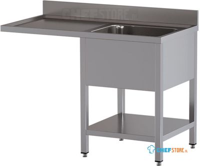Diamond L1211/VD-SS4 Spoeltafel met 1 kuip en 1 afdruipblad links, met onderlegplank en ruimte voor vaatwasser