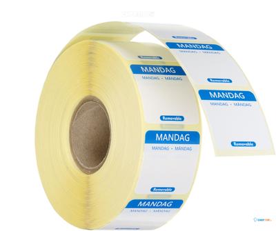 HENDI 850589 Voedselveiligheidsstickers, multifunctioneel, eenvoudig verwijderbaar , , Maandag, Blauw, 1000 st., 25x25mm