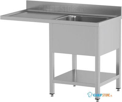 Diamond L1411/VD-SS1 Spoeltafel met 1 kuip en 1 afdruipblad links, met onderlegplank en ruimte voor vaatwasser