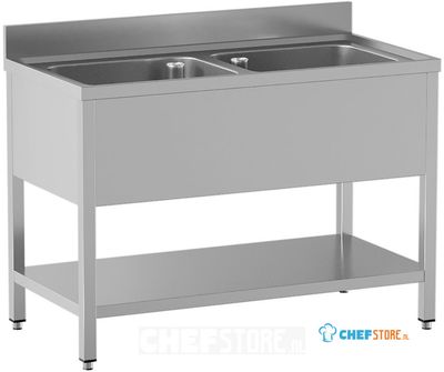 Diamond L1421/D-SX3 Spoeltafel 2 kuipen met onderlegplank