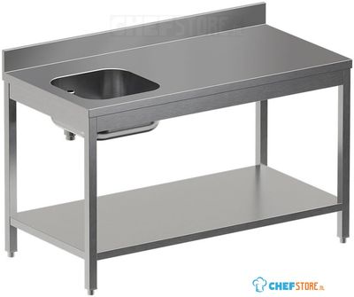 Diamond TV1471SD-ST7 Chef-tafel met onderblad, spoelbak links + achteropstand