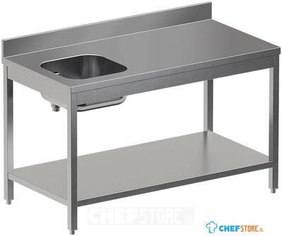 Diamond TV1871SD-ST7 Chef-tafel met onderblad, spoelbak links + achteropstand