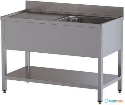 Diamond L1411/D-SS2 Spoeltafel met 1 kuip en 1 afdruipblad links, met onderlegplank