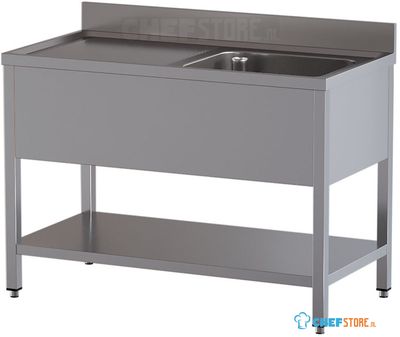 Diamond L1011/6D-SS1 Spoeltafel met 1 kuip en 1 afdruipblad links, met onderlegplank