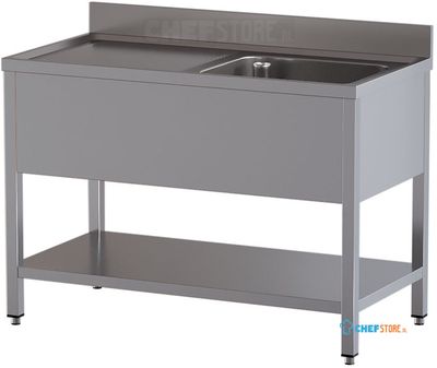 Diamond L1211/6D-SS2 Spoeltafel met 1 kuip en 1 afdruipblad links, met onderlegplank