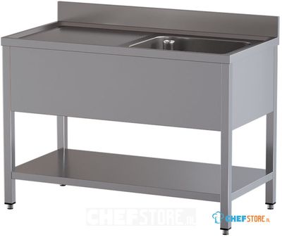 Diamond L1211/D-SS1 Spoeltafel met 1 kuip en 1 afdruipblad links, met onderlegplank