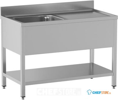 Diamond L1411/D-SD2 Spoeltafel met 1 kuip en 1 afdruipblad rechts, met onderlegplank