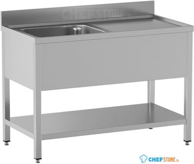 Diamond L1211/6D-SD2 Spoeltafel met 1 kuip en 1 afdruipblad rechts, met onderlegplank