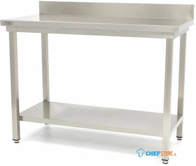 Maxima Werktafel RVS - 80 X 60 cm - Verstelbare Hoogte - met Spatrand en Onderschap - 09300977