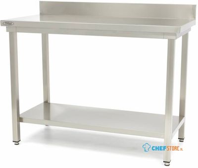 Maxima Werktafel RVS - 120 X 60 cm - Verstelbare Hoogte - met Spatrand en Onderschap - 09300983
