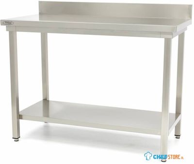 Maxima Werktafel RVS - 180 X 60 cm - Verstelbare Hoogte - met Spatrand en Onderschap - 09300992