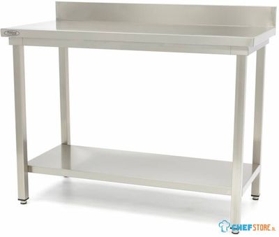 Maxima Werktafel RVS - 200 X 60 cm - Verstelbare Hoogte - met Spatrand en Onderschap - 09300995