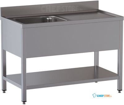 Diamond L1411/D-SD2 Spoeltafel met 1 kuip en 1 afdruipblad rechts, met onderlegplank
