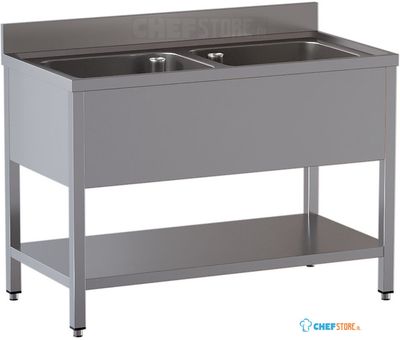 Diamond L1421/D-SX3 Spoeltafel 2 kuipen met onderlegplank