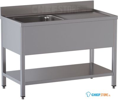 Diamond L1011/6D-SD1 Spoeltafel met 1 kuip en 1 afdruipblad rechts, met onderlegplank
