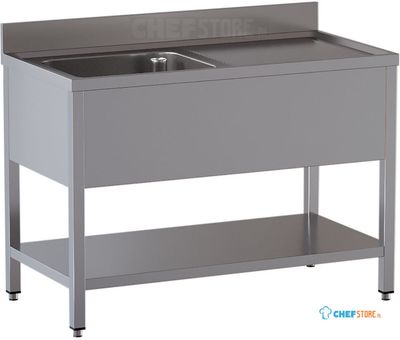 Diamond L1211/6D-SD2 Spoeltafel met 1 kuip en 1 afdruipblad rechts, met onderlegplank