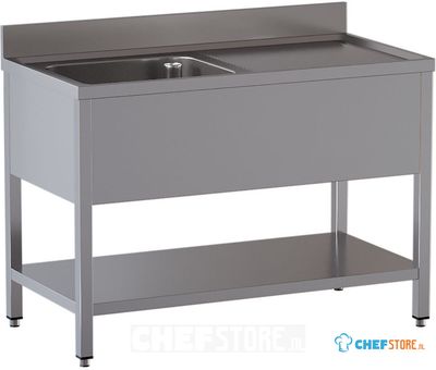 Diamond L1211/D-SD1 Spoeltafel met 1 kuip en 1 afdruipblad rechts, met onderlegplank
