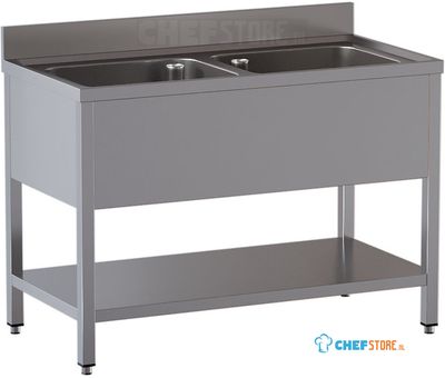 Diamond L1221/D-SX2 Spoeltafel 2 kuipen met onderlegplank