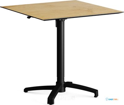 Feros 110101777 X Cross - In hoogte verstelbaar zwart tafelonderstel + Teak wood HPL Tafelblad 70x70 cm