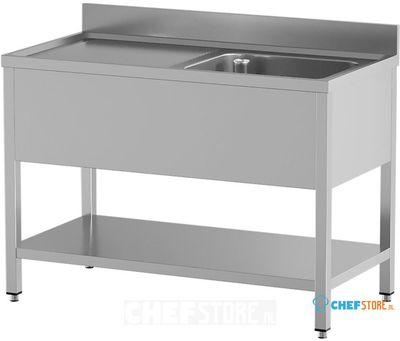 Diamond L1211/6D-SS2 Spoeltafel met 1 kuip en 1 afdruipblad links, met onderlegplank