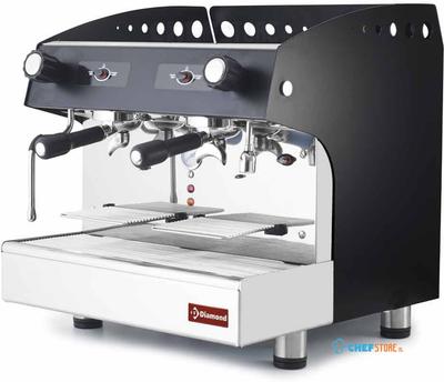 Espresso Apparaat, 2 Groepen, Half-Automatisch, Zwart, Warmwaterkraan, Kopjeswarmer, Diamond COMPACT/2PB 1