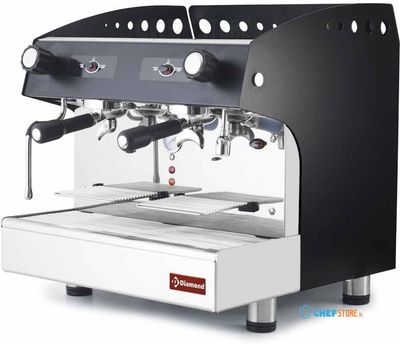 Espresso Apparaat, 2 Groepen, Half-Automatisch, Zwart, Warmwaterkraan, Kopjeswarmer, Diamond COMPACT/2PB 1