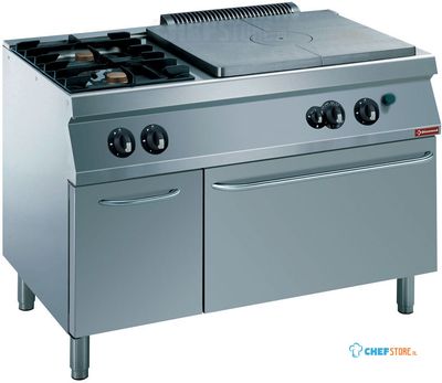 Fornuis 2 vuren, 1 doorkookplaat, gasoven GN 2/1, neutrale kast | 1700 line | Diamond | G17/T2BFA12-N 1