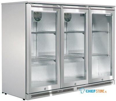 AlFresco Outdoor Backbar koeler - volledig RVS - 3-deurs - deurslot - LED-verlichting - ventitator - 0 tot 10 ℃ - elektronische thermostaat - Husky C3AF-HS-STEEL