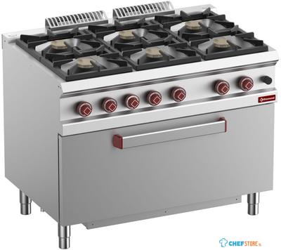 Fornuis 6 Branders - Maxi Gasoven 1 Groote Deur - Diamond G7/6BFM11-N 1