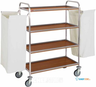 Inox Wagen Aan Wasgoed, 4 Niveaus, Met 2 Zakken - Donkere Eik, Diamond C2SL/1-NC 1