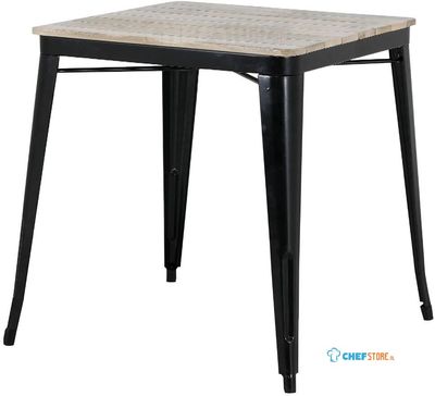 Bolero HZ812 Bistro Eettafel met Lattenblad van Mangohout en Zwarte Poot 650mm