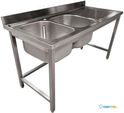 Diverso By Diamond RVS Spoeltafel ECO met 2 Kuipen en Rechts Druipvlak, Zonder Onderblad - WR-E1C2-6D 1