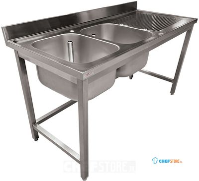 Diverso By Diamond RVS Spoeltafel ECO met 2 Kuipen en Rechts Druipvlak, Zonder Onderblad - WR-E1C2-8D 1