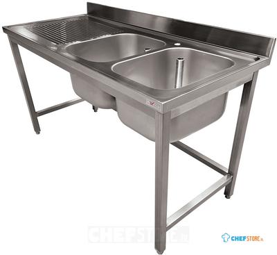 Diverso By Diamond RVS Spoeltafel ECO met 2 Kuipen en Links Druipvlak, Zonder Onderblad - WR-C2E1-6G 1