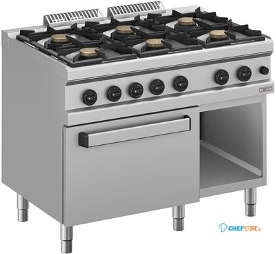 Diverso By Diamond Gasfornuis 6 Branders, op Gasoven GN 2/1 en Kast - WR-G6BF-F2 1