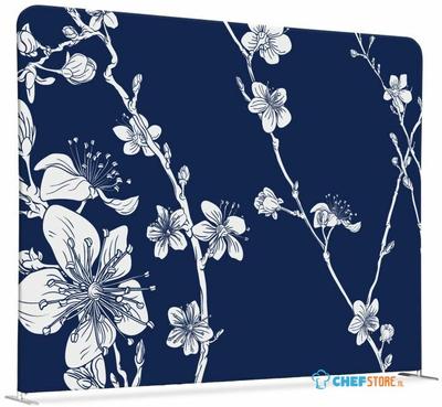 Syna Scheidingswand Textiel 150-150 Dubbelzijdig Abstracte Japanse Bloesem Blauw - ZWSE150-150SSK-DSI8