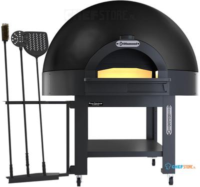 Diamond Statische Koepeloven, Vaste Bakplaat, 9 Pizza's (Ø 33) met Onderstel op Wielen - ZWART - TIBERIO-9E