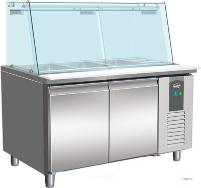 Koelwerkbank Saladette | Glasopstand Recht | 2 Deuren, 1/1GN | 4x 1/1GN Pan | Standard Line | Combisteel | 7950.0420
